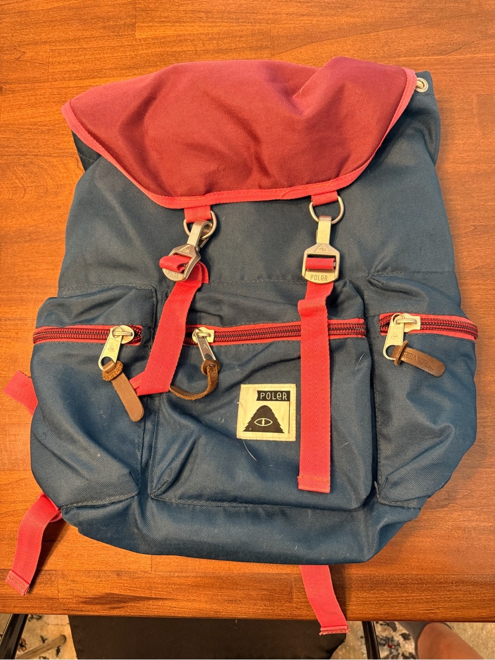 Poler Navy Canvas Backpack with Red Accents